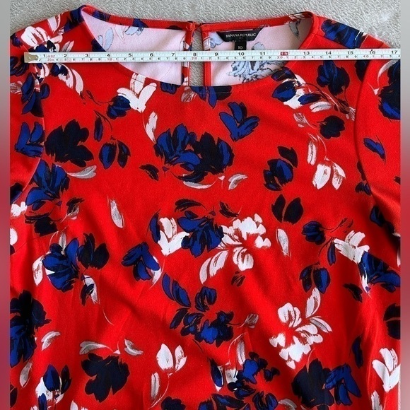 BANANA Republic red Floral round neck Shift Dress Size 10 - Picture 4 of 8